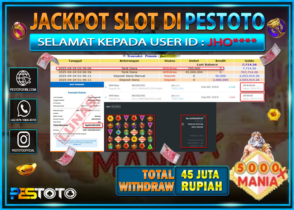 HANYA DI PESTOTO JP PASTI DI BAYAR LUNAS DAN CEPAT!!!!!! JP SLOT { OLYMPUS 5000X MANIA } Rp. 45.000.000!!!!!