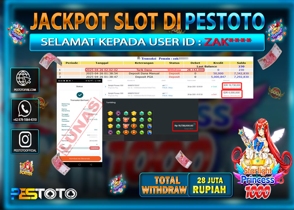 HANYA DI PESTOTO JP PASTI DI BAYAR LUNAS DAN CEPAT!!!!!! JP SLOT { STARLIGHT PRINCESS 1000 } Rp. 28.000.000!!!!!