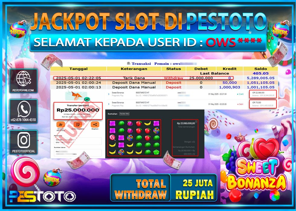 HANYA DI PESTOTO JP PASTI DI BAYAR LUNAS DAN CEPAT!!!!!! JP SLOT { SWEET BONANZA } Rp. 25.000.000!!!!!