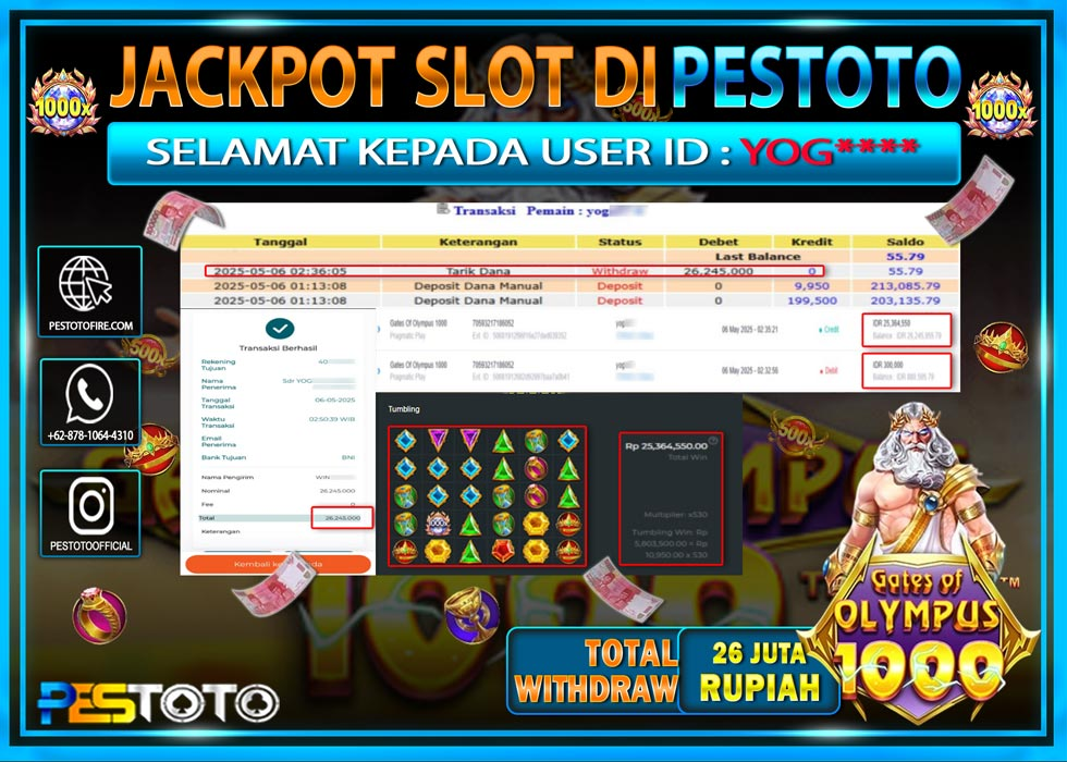HANYA DI PESTOTO JP PASTI DI BAYAR LUNAS DAN CEPAT!!!!!! JP SLOT { GATES OF OLYMPUS 1000 } Rp. 26.245.000!!!!!