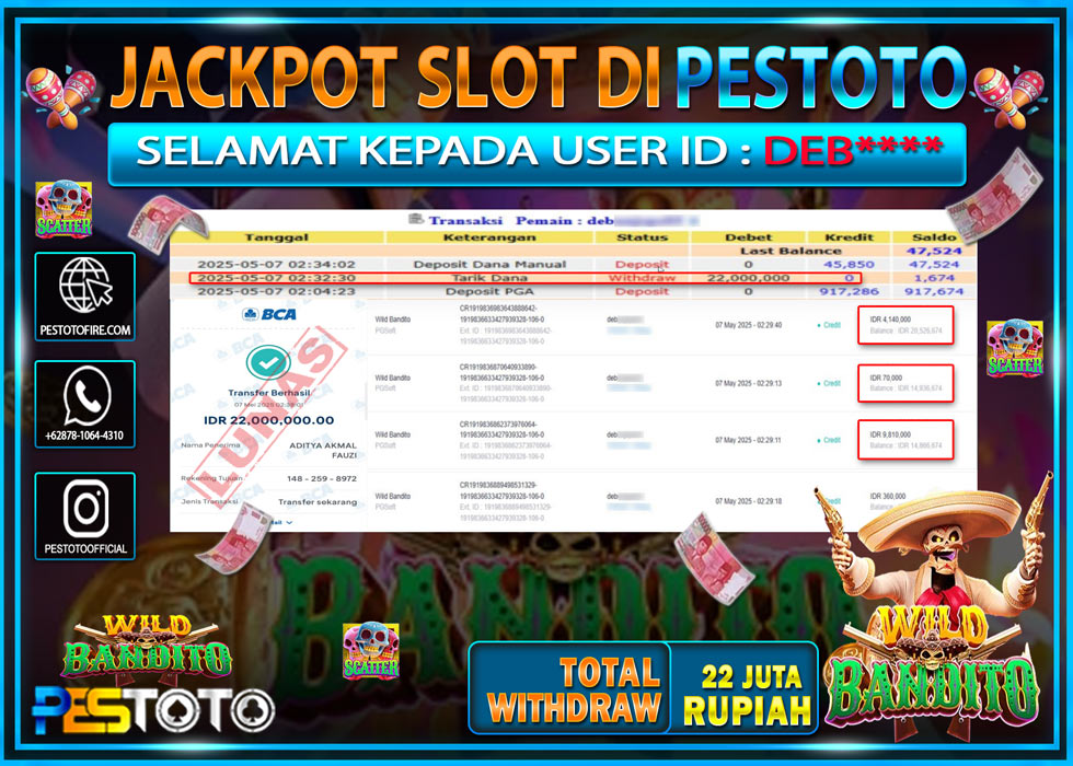 HANYA DI PESTOTO JP PASTI DI BAYAR LUNAS DAN CEPAT!!!!!! JP SLOT { WILD BANDITO } Rp. 22.000.000 !!!!