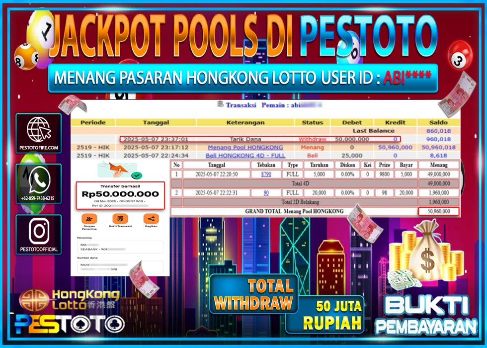 HANYA DI PESTOTO JP PASTI DI BAYAR LUNAS DAN CEPAT!!!!!! JP TOGEL { HONGKONG LOTTO } Rp. 50.000.000!!!!!
