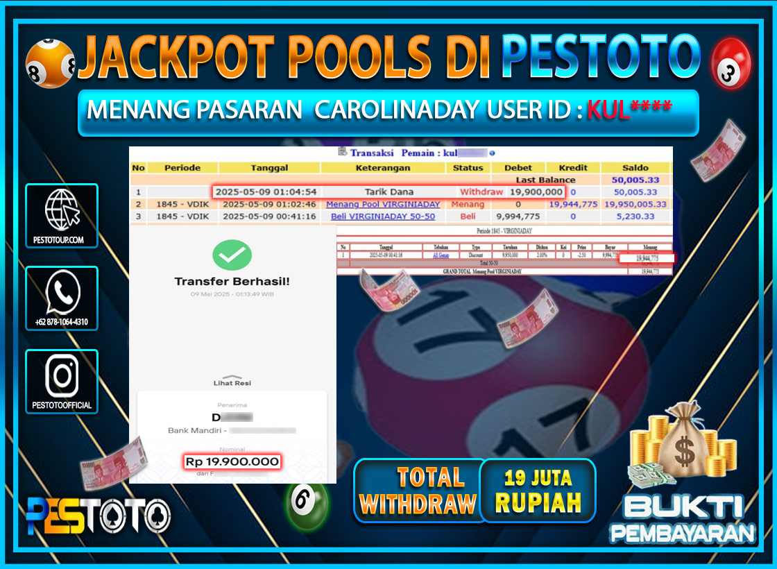 HANYA DI PESTOTO JP PASTI DI BAYAR LUNAS DAN CEPAT!!!!!! JP TOGEL { CAROLINADAY} Rp. 19.900.000!!!!!