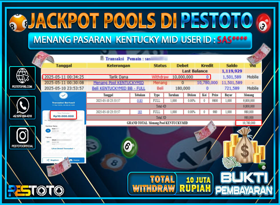 HANYA DI PESTOTO JP PASTI DI BAYAR LUNAS DAN CEPAT!!!!!! JP TOGEL { KENTUCKY MID } Rp. 10.000.000!!!!!