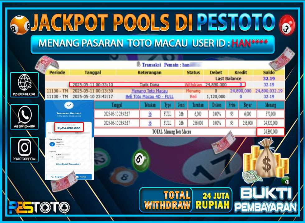 HANYA DI PESTOTO JP PASTI DI BAYAR LUNAS DAN CEPAT!!!!!! JP TOGEL { TOTO MACAU } Rp. 24.890.000!!!!!