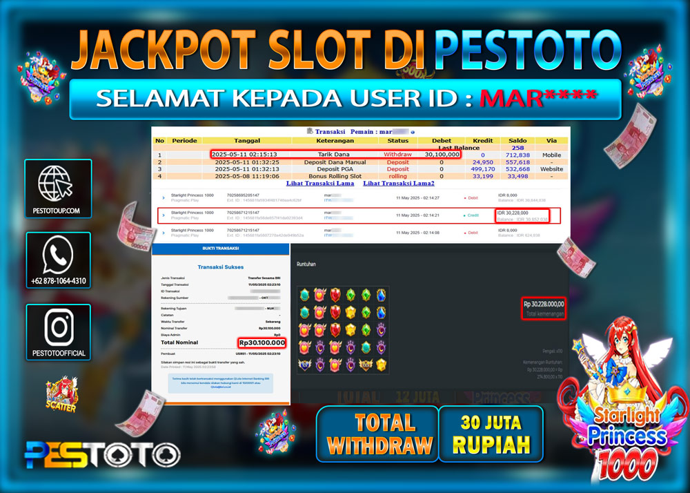 HANYA DI PESTOTO JP PASTI DI BAYAR LUNAS DAN CEPAT!!!!!! JP SLOT { STARLIGHT PRINCESS 1000 } Rp. 30.000.000 !!!!