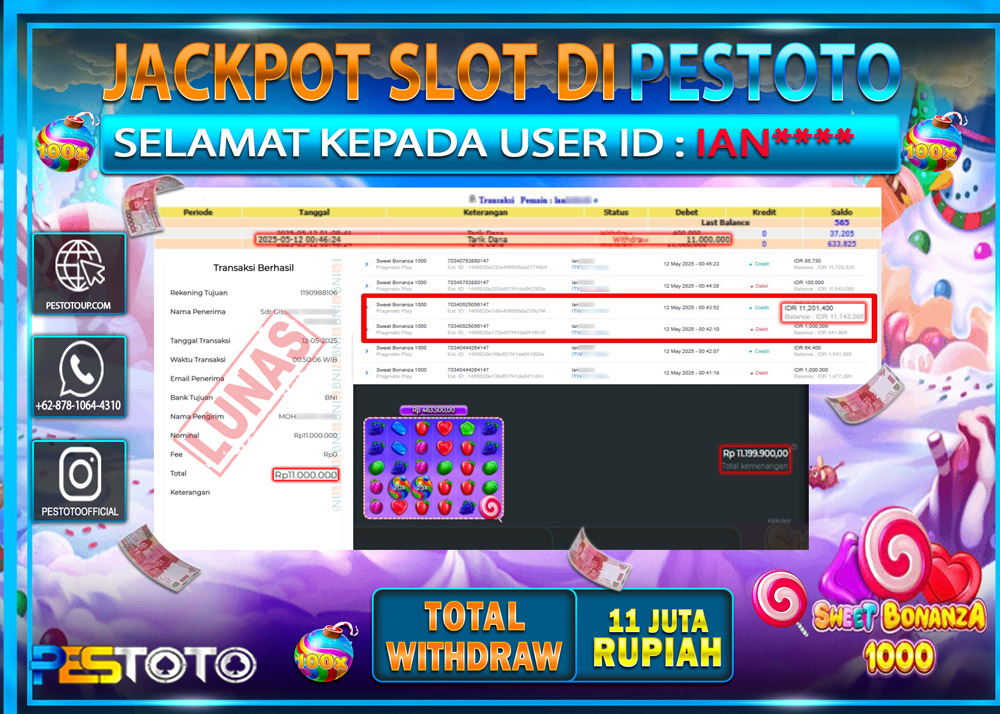 HANYA DI PESTOTO JP PASTI DI BAYAR LUNAS DAN CEPAT!!!!!! JP SLOT { SWEET BONANZA 1000 } Rp. 11.000.000 !!!!