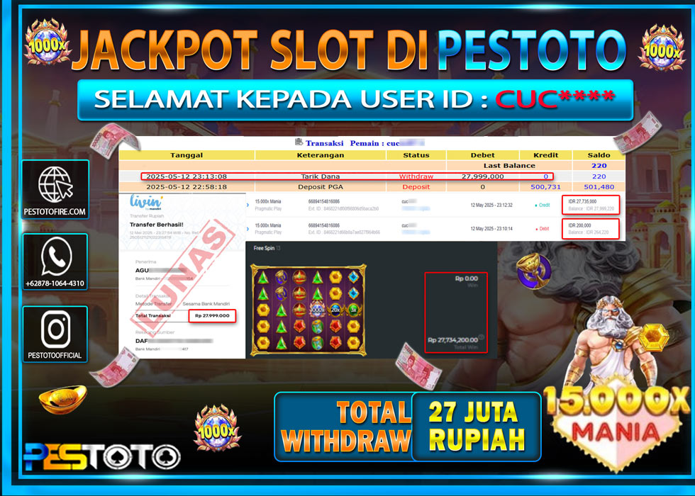 HANYA DI PESTOTO JP PASTI DI BAYAR LUNAS DAN CEPAT!!!!!! JP SLOT { OLYMPUS 15.000X MANIA } Rp. 27.999.000 !!!!