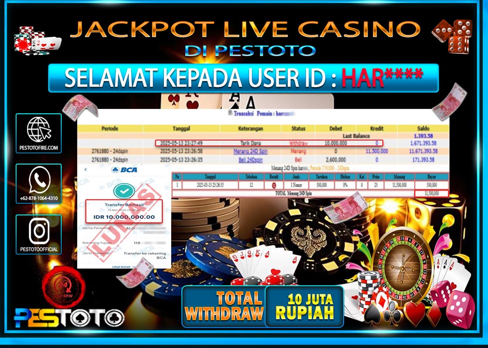 HANYA DI PESTOTO JP PASTI DI BAYAR LUNAS DAN CEPAT!!!!!! JP LIVE GAMES { 24D SPIN } Rp. 10.000.000!!!!!
