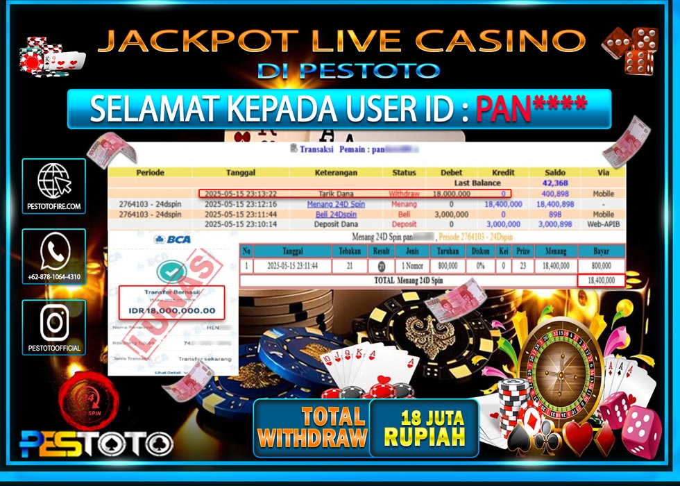 HANYA DI PESTOTO JP PASTI DI BAYAR LUNAS DAN CEPAT!!!!!! JP LIVE GAMES { 24D SPIN } Rp. 18.000.000!!!!!