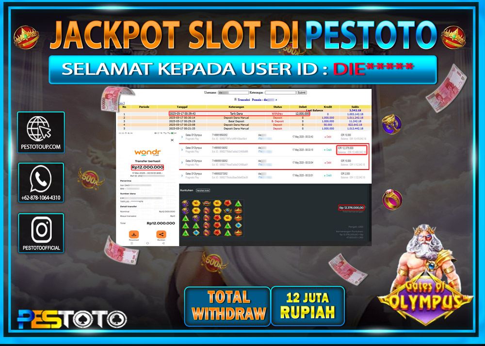 HANYA DI PESTOTO JP PASTI DI BAYAR LUNAS DAN CEPAT!!!!!! JP SLOT { GATES OF OLYMPUS } Rp. 12.000.000 !!!!