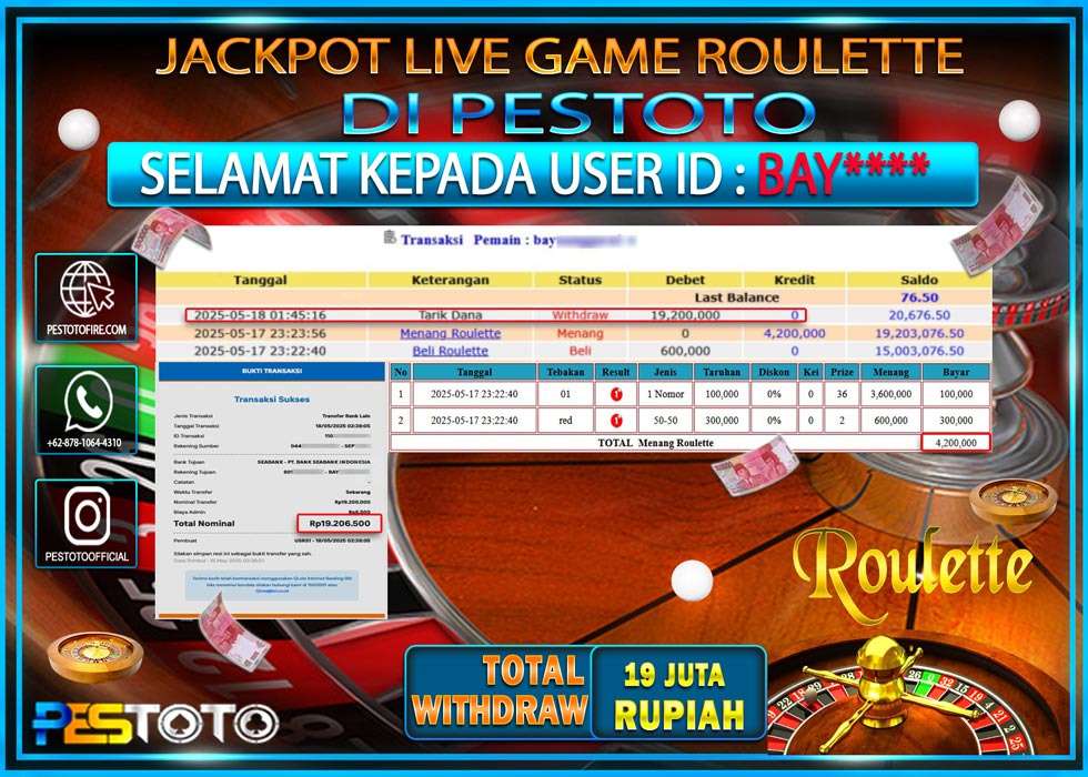 HANYA DI PESTOTO JP PASTI DI BAYAR LUNAS DAN CEPAT!!!!!! JP LIVE GAMES { ROULETTE } Rp. 19.200.000!!!!!