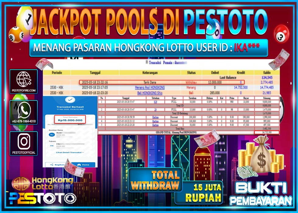 HANYA DI PESTOTO JP PASTI DI BAYAR LUNAS DAN CEPAT!!!!!! JP TOGEL { HONGKONG LOTTO } Rp. 15.000.000!!!!!