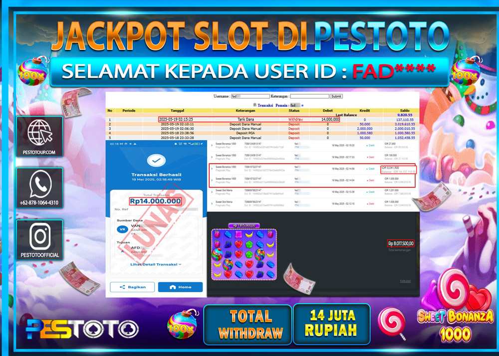 HANYA DI PESTOTO JP PASTI DI BAYAR LUNAS DAN CEPAT!!!!!! JP SLOT GAMES { SWEET BONANZA 1000 } Rp. 14.000.000!!!!!