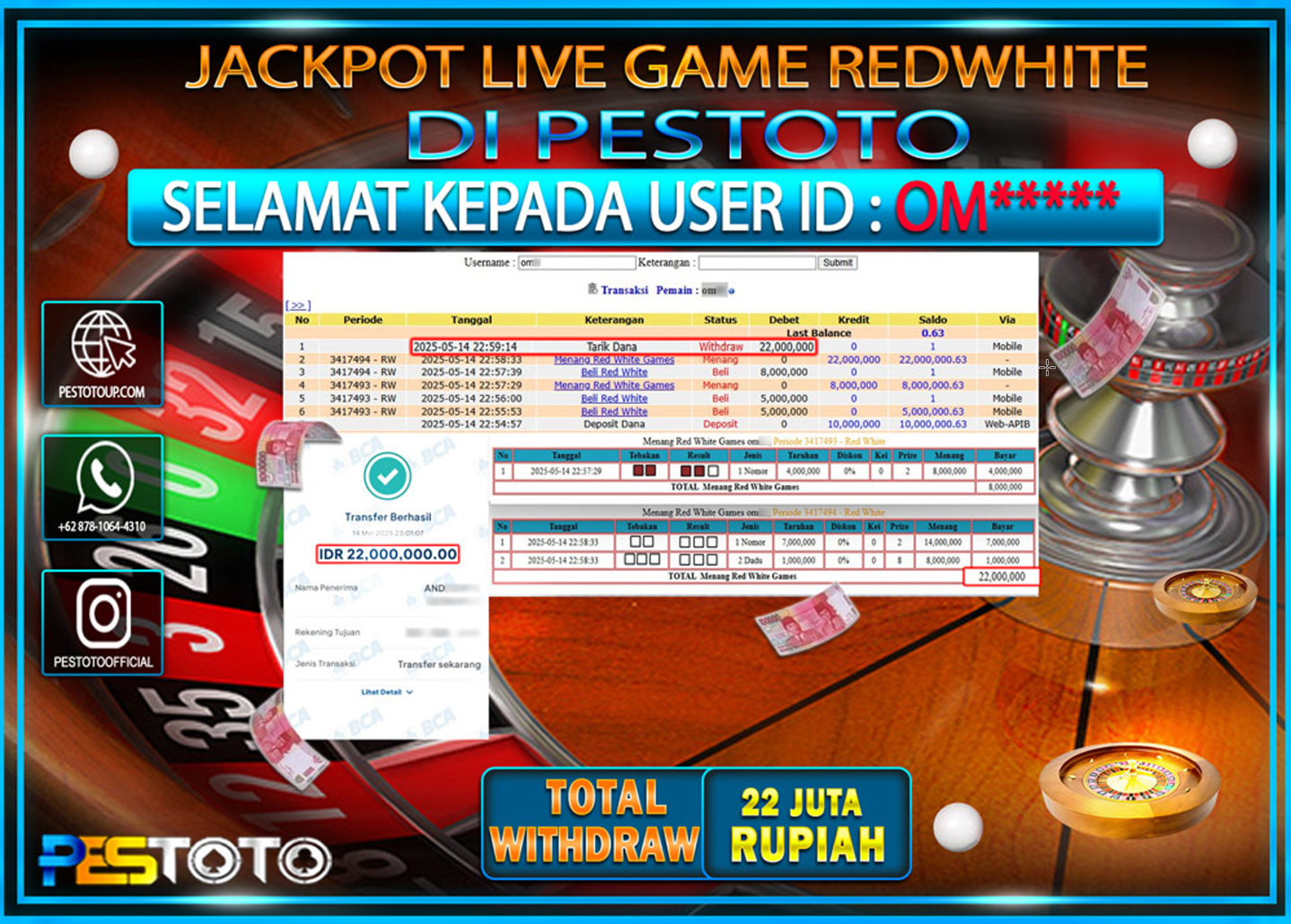 HANYA DI PESTOTO JP PASTI DI BAYAR LUNAS DAN CEPAT!!!!!! JP LIVE GAMES { REDWHITE } Rp. 22.000.000!!!!!