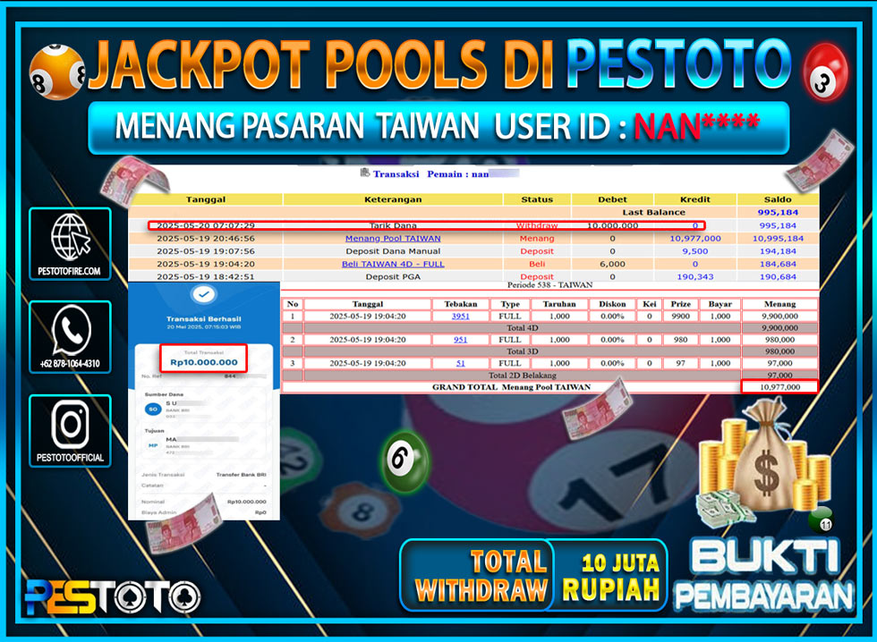 HANYA DI PESTOTO JP PASTI DI BAYAR LUNAS DAN CEPAT!!!!!! JP TOGEL { TAIWAN } Rp. 10.000.000!!!!!