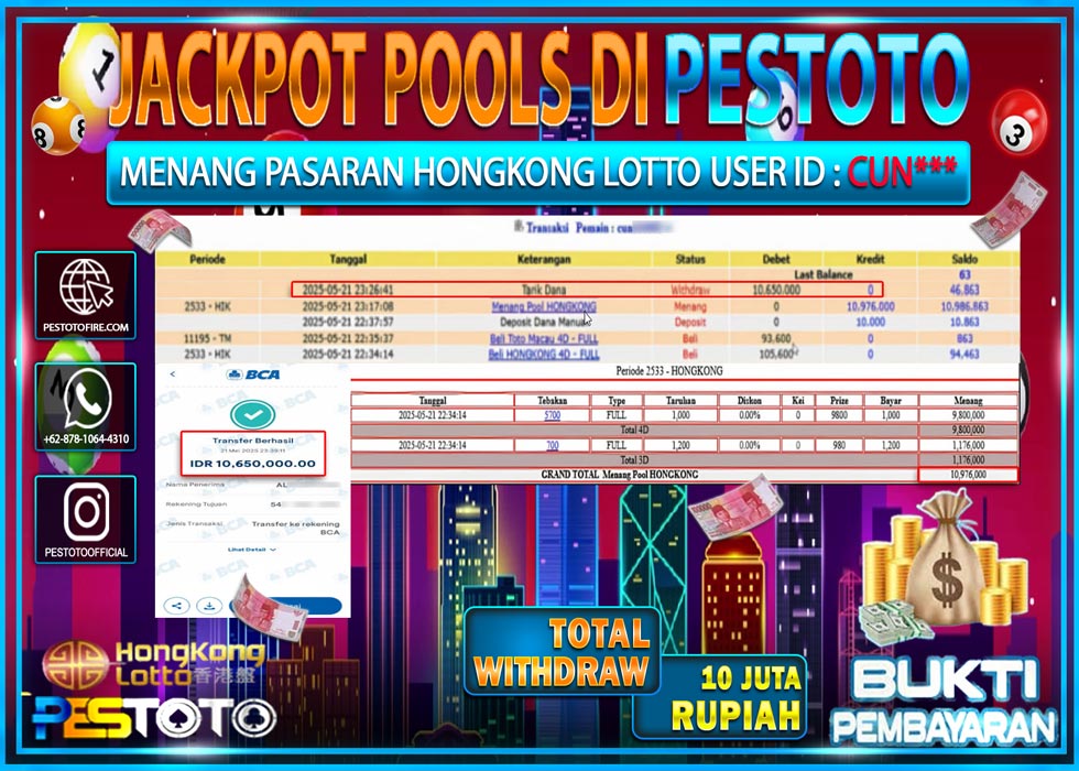 HANYA DI PESTOTO JP PASTI DI BAYAR LUNAS DAN CEPAT!!!!!! JP TOGEL { HONGKONG LOTTO } Rp. 10.650.000!!!!!