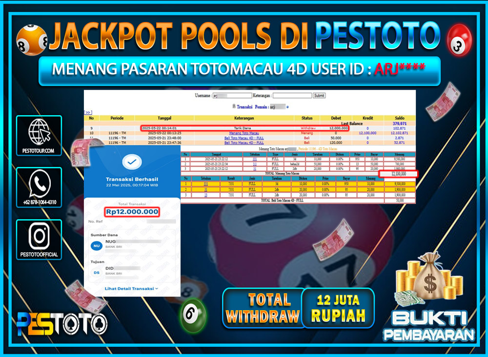 HANYA DI PESTOTO JP PASTI DI BAYAR LUNAS DAN CEPAT!!!!!! JP TOGEL { TOTO MACAU } Rp. 12.000.000!!!!!