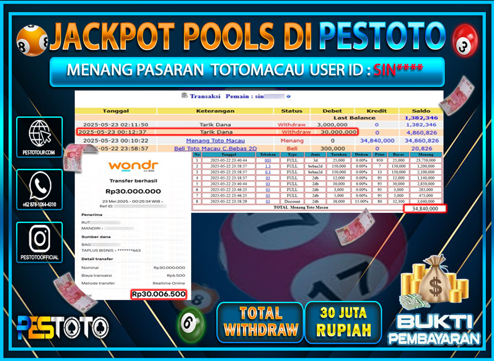 HANYA DI PESTOTO JP PASTI DI BAYAR LUNAS DAN CEPAT!!!!!! JP TOGEL { TOTOMACAU } Rp. 30.000.000