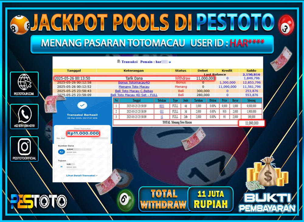 HANYA DI PESTOTO JP PASTI DI BAYAR LUNAS DAN CEPAT!!!!!! JP TOGEL { TOTOMACAU } Rp. 11.000.000!!!!!