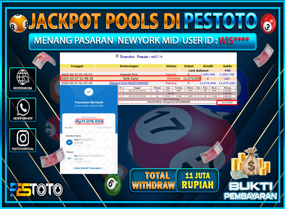 HANYA DI PESTOTO JP PASTI DI BAYAR LUNAS DAN CEPAT!!!!!! JP TOGEL { NEWYORK MID } Rp. 11.000.000!!!!!