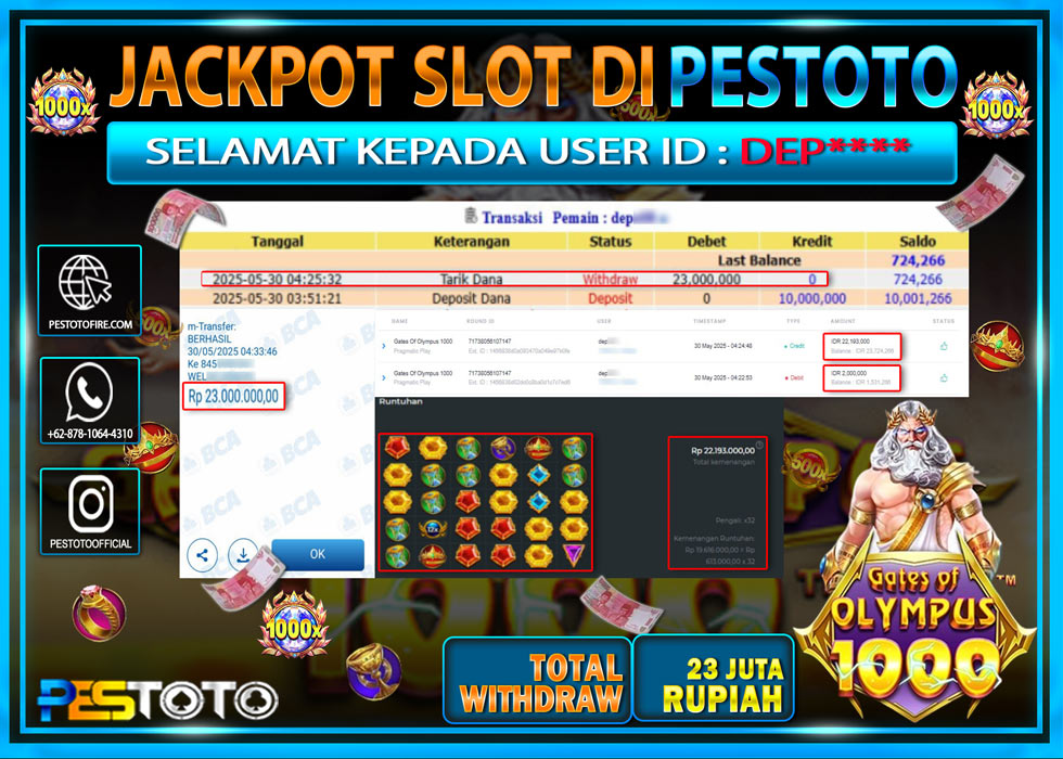 HANYA DI PESTOTO JP PASTI DI BAYAR LUNAS DAN CEPAT!!!!!! JP SLOT GAMES { GATES OF OLYMPUS 1000 } Rp. 23.000.000 !!!