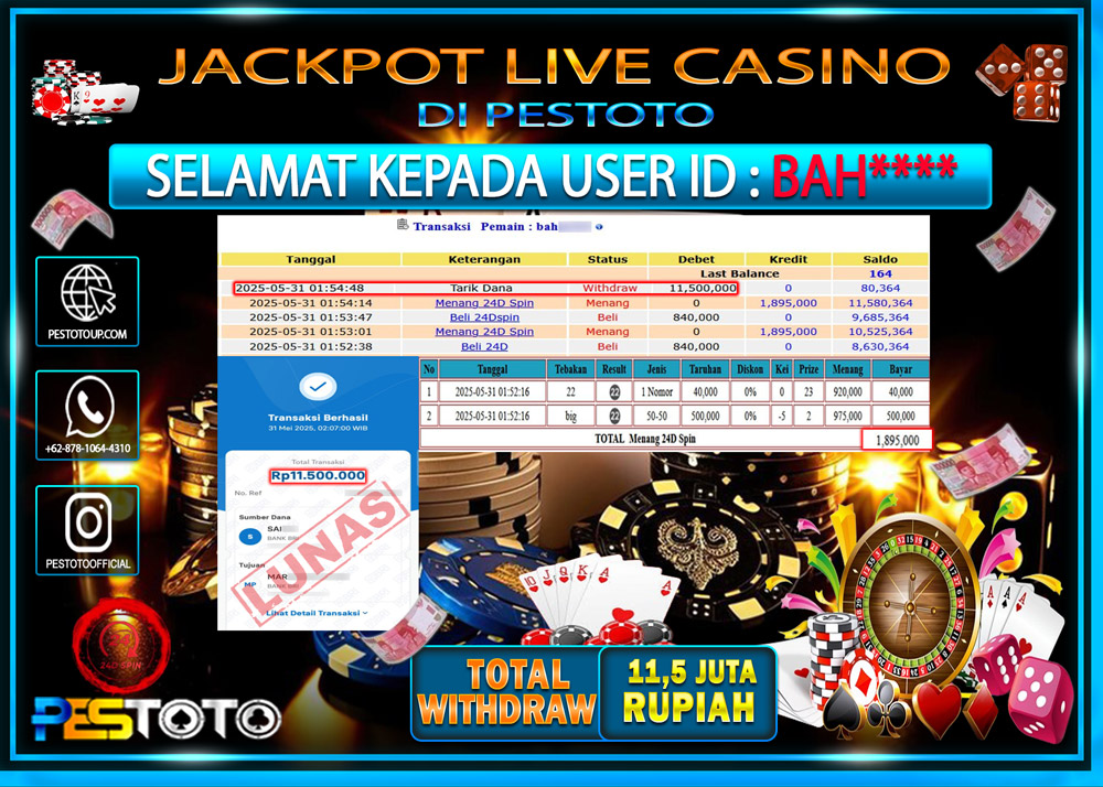 HANYA DI PESTOTO JP PASTI DI BAYAR LUNAS DAN CEPAT!!!!!! JP LIVE GAMES { 24D SPIN } Rp. 11.000.000!!!!!