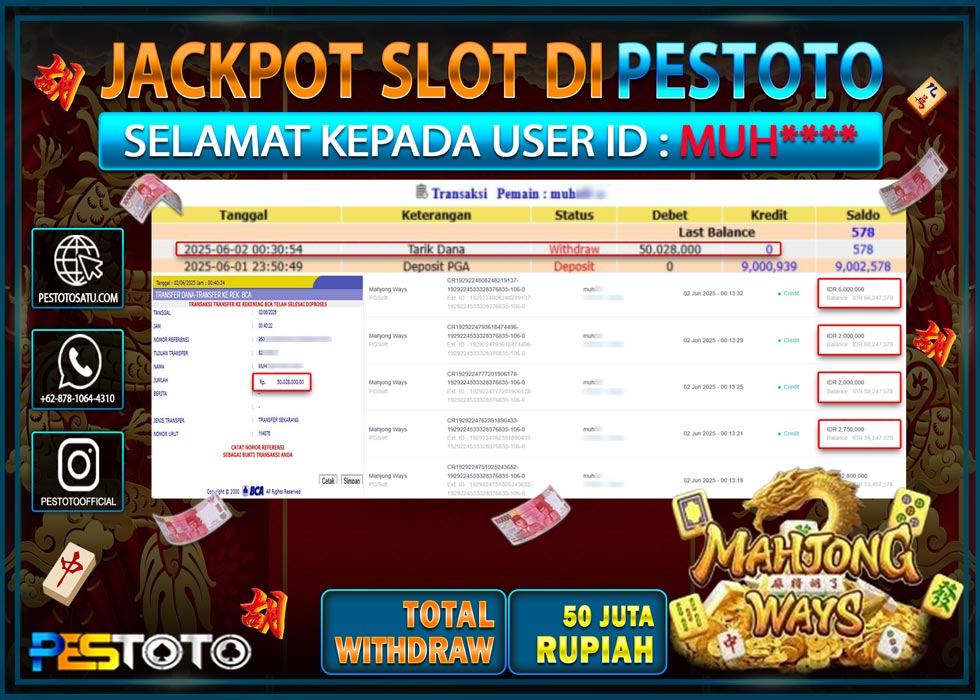 HANYA DI PESTOTO JP PASTI DI BAYAR LUNAS DAN CEPAT!!!!!! JP SLOT GAMES { MAHJONG WAYS } Rp. 50.000.000 !!!