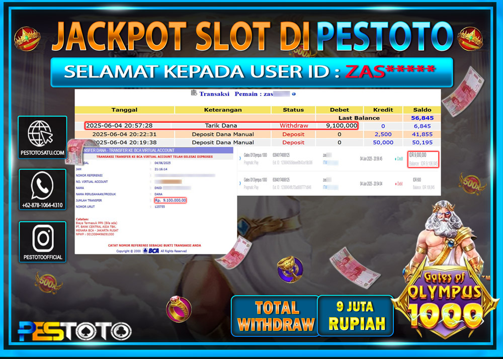 HANYA DI PESTOTO JP PASTI DI BAYAR LUNAS DAN CEPAT!!!!!! JP SLOT GAMES { GATES OF OLYMPUS 1000 } Rp. 9.000.000 !!!