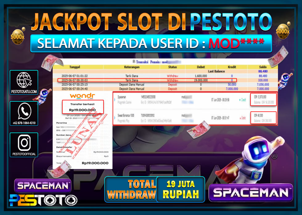HANYA DI PESTOTO JP PASTI DI BAYAR LUNAS DAN CEPAT!!!!!! JP SLOT GAMES { SPACEMAN } Rp. 19.000.000 !!!