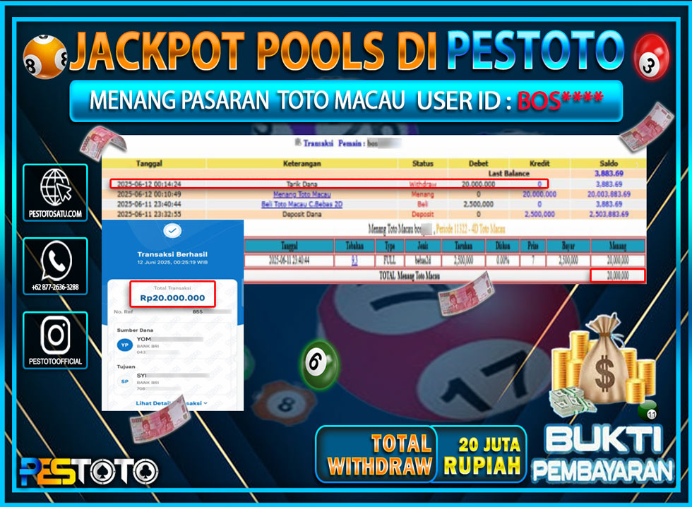 HANYA DI PESTOTO JP PASTI DI BAYAR LUNAS DAN CEPAT!!!!!! JP TOGEL { TOTO MACAU } Rp. 20.000.000 !!!