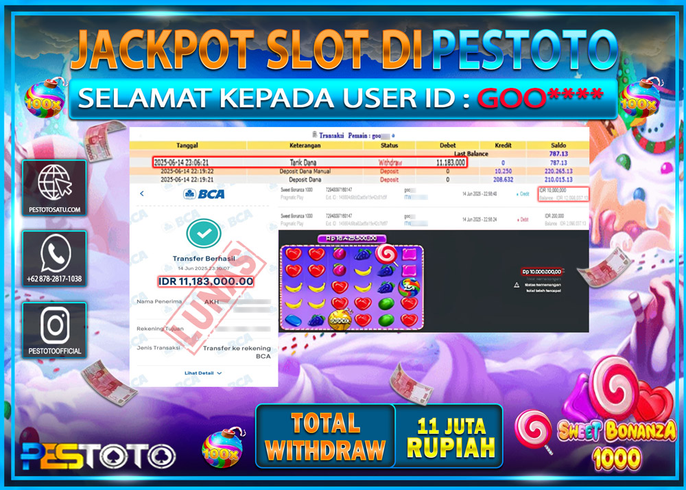 HANYA DI PESTOTO JP PASTI DI BAYAR LUNAS DAN CEPAT!!!!!! JP SLOT GAMES { SWEET BONANZA 1000 } Rp. 11.000.000 !!!