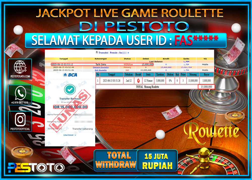 HANYA DI PESTOTO JP PASTI DI BAYAR LUNAS DAN CEPAT!!!!!! JP LIVE GAMES { ROULETTE } Rp. 15.000.000 !!!