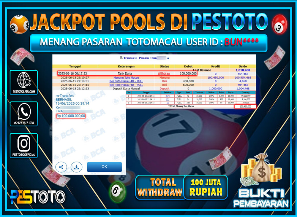 HANYA DI PESTOTO JP PASTI DI BAYAR LUNAS DAN CEPAT!!!!!! JP TOGEL { TOTOMACAU } Rp. 100.000.000 !!!