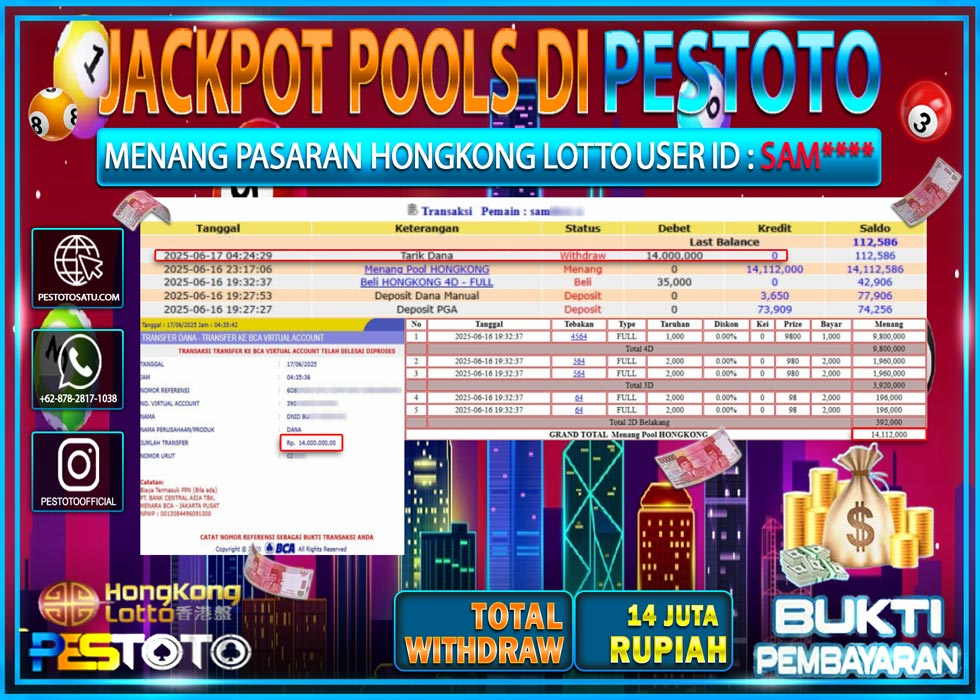 HANYA DI PESTOTO JP PASTI DI BAYAR LUNAS DAN CEPAT!!!!!! JP TOGEL { HONGKONG LOTTO } Rp. 14.000.000 !!!