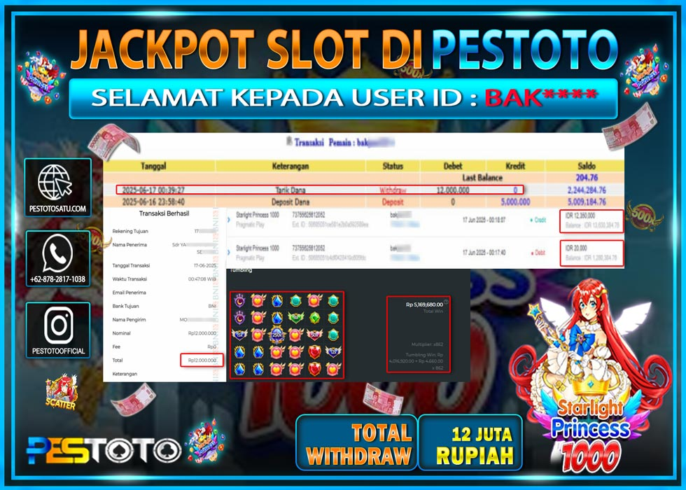 HANYA DI PESTOTO JP PASTI DI BAYAR LUNAS DAN CEPAT!!!!!! JP SLOT GAMES { STARLIGHT PRINCESS 1000 } Rp. 12.000.000 !!!