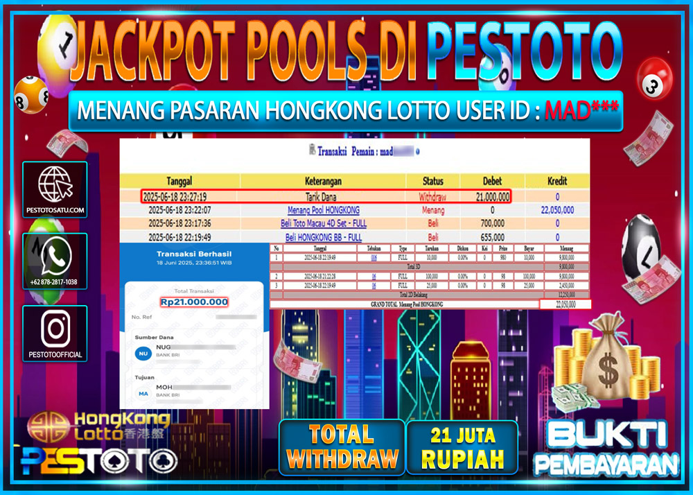 HANYA DI PESTOTO JP PASTI DI BAYAR LUNAS DAN CEPAT!!!!!! JP TOGEL { HONGKONG LOTTO } Rp. 21.000.000 !!!