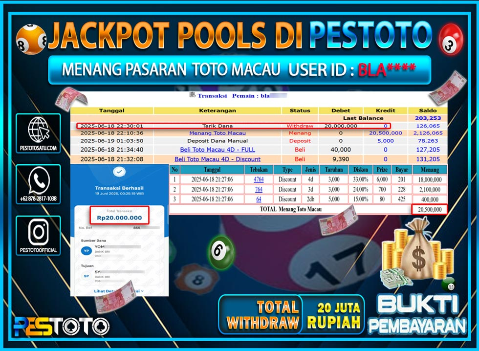 HANYA DI PESTOTO JP PASTI DI BAYAR LUNAS DAN CEPAT!!!!!! JP TOGEL { TOTO MACAU } Rp. 20.000.000 !!!