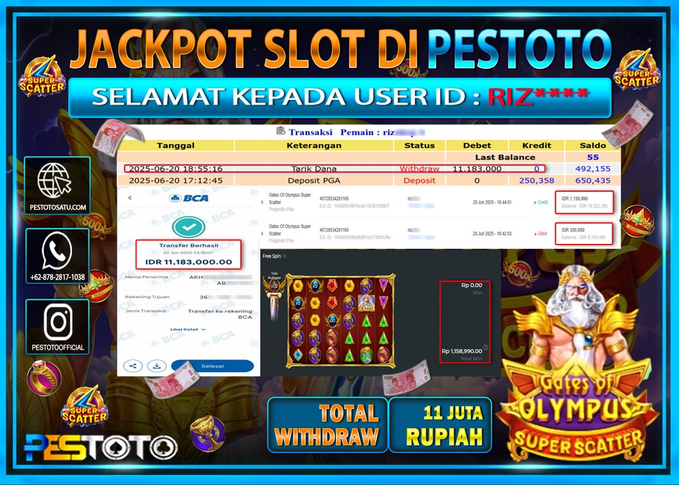 HANYA DI PESTOTO JP PASTI DI BAYAR LUNAS DAN CEPAT!!!!!! JP SLOT GAMES { GATES OF OLYMPUS SUPER SCATTER } Rp. 11.183.000 !!!