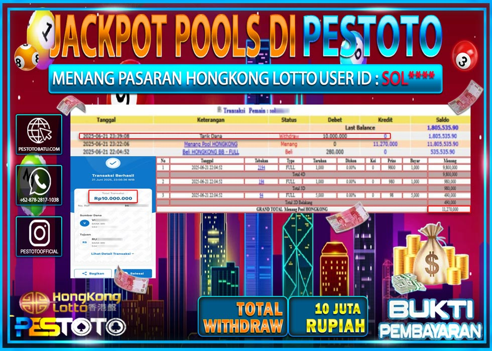 HANYA DI PESTOTO JP PASTI DI BAYAR LUNAS DAN CEPAT!!!!!! JP TOGEL { HONGKONG LOTTO  } Rp. 10.000.000 !!!