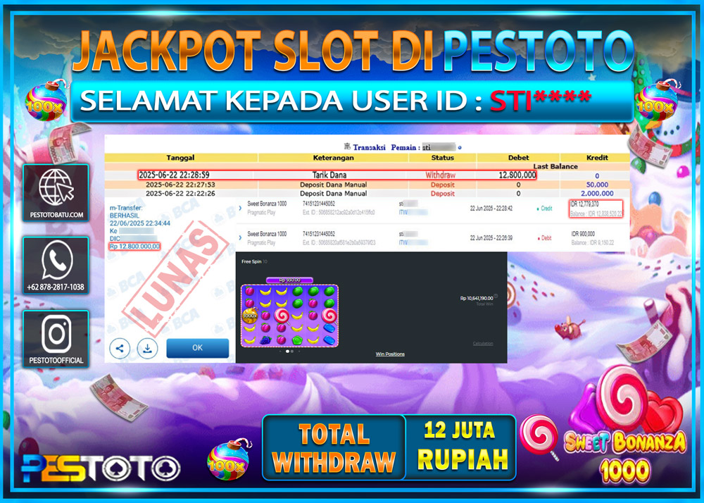 HANYA DI PESTOTO JP PASTI DI BAYAR LUNAS DAN CEPAT!!!!!! JP SLOT GAMES { SWEET BONANZA 1000 } Rp. 12.000.000
