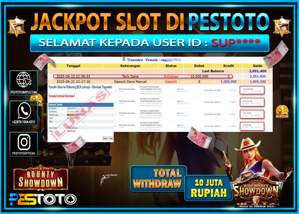 HANYA DI PESTOTO JP PASTI DI BAYAR LUNAS DAN CEPAT!!!!!! JP SLOT GAMES { WILD BOUNTY SHOWDOWN  } Rp. 10.000.000 !!!