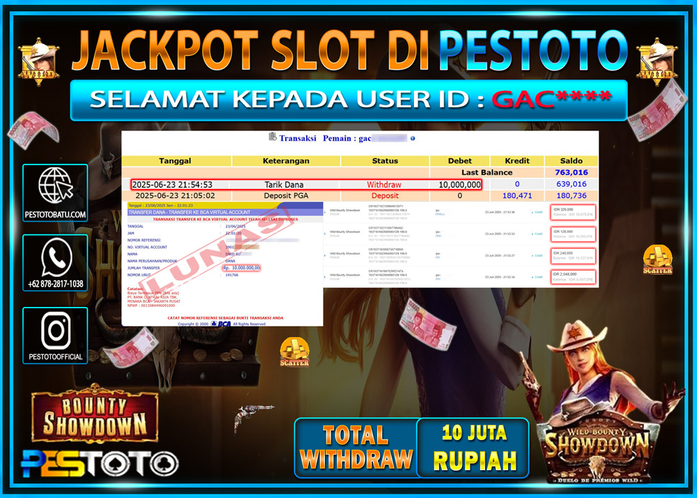 HANYA DI PESTOTO JP PASTI DI BAYAR LUNAS DAN CEPAT!!!!!! JP SLOT GAMES { WILD BOUNTY SHOWDOWN  } Rp. 10.000.000 !!!
