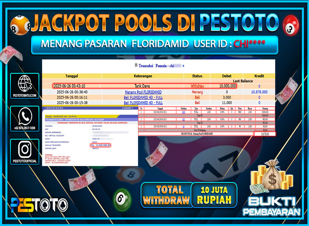 HANYA DI PESTOTO JP PASTI DI BAYAR LUNAS DAN CEPAT!!!!!! JP TOGEL { FLORIDAMID  } Rp. 10.000.000 !!!