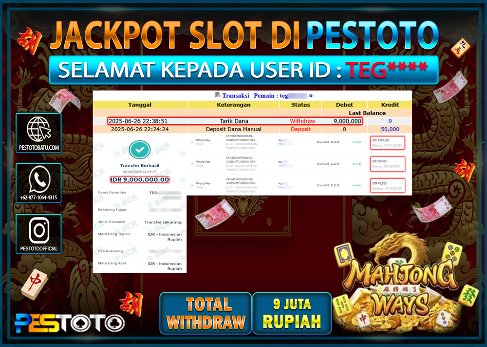 HANYA DI PESTOTO JP PASTI DI BAYAR LUNAS DAN CEPAT!!!!!! JP SLOT GAMES { MAHJONG WAYS } Rp. 9.000.000 !!!