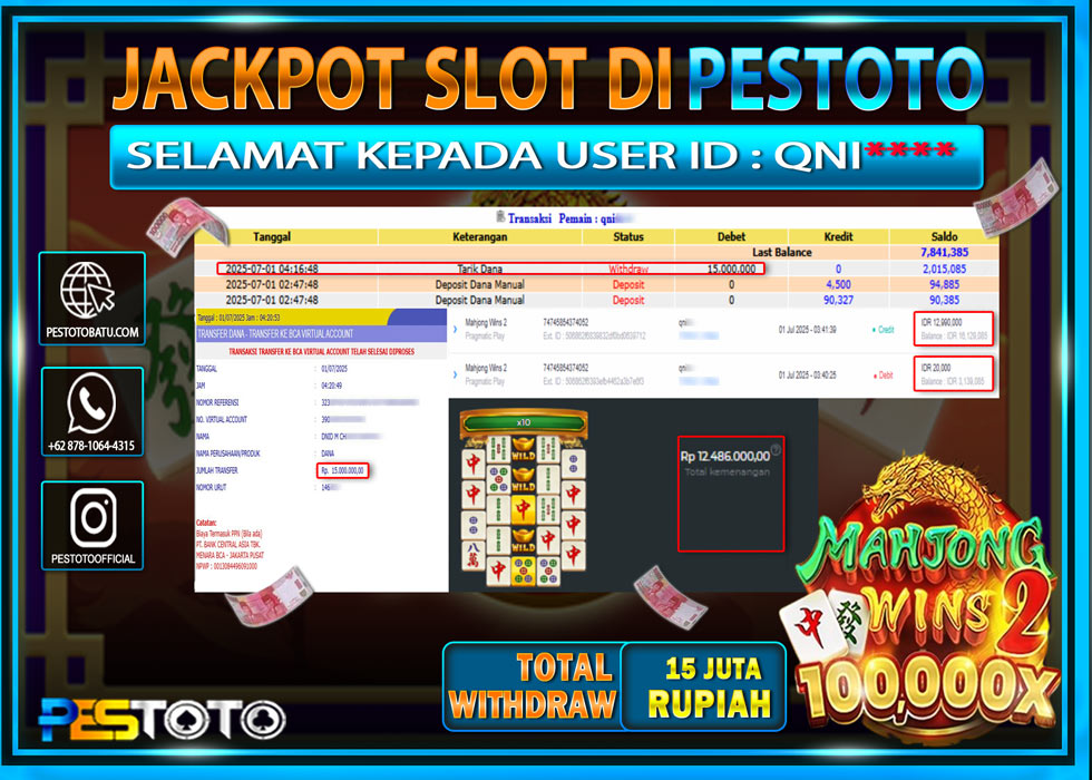 HANYA DI PESTOTO JP PASTI DI BAYAR LUNAS DAN CEPAT!!!!!! JP SLOT GAMES { MAHJONG WINS 2 } Rp. 15.000.000 !!!