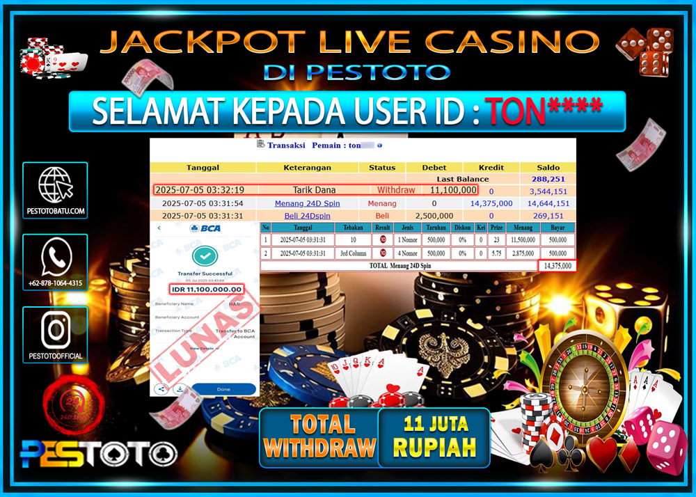 HANYA DI PESTOTO JP PASTI DI BAYAR LUNAS DAN CEPAT!!!!!! JP LIVEGAMES { 24D SPIN } Rp. 11.000.000 !!!