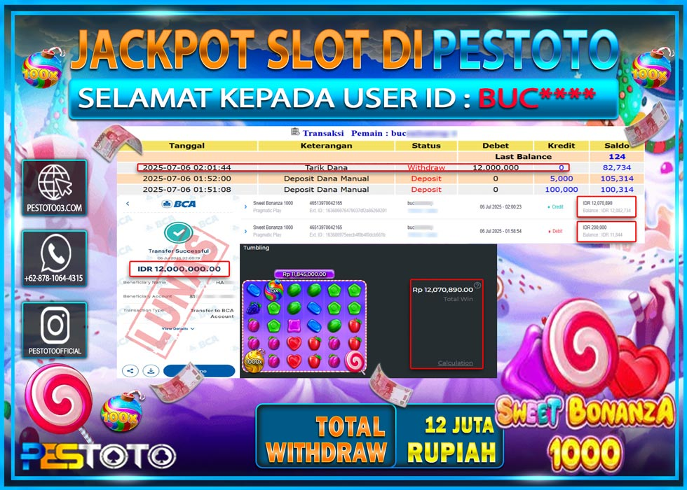 HANYA DI PESTOTO JP PASTI DI BAYAR LUNAS DAN CEPAT!!!!!! JP SLOT { SWEET BONANZA 1000 } Rp. 12.000.000 !!!