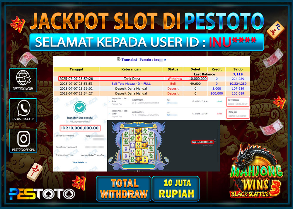 HANYA DI PESTOTO JP PASTI DI BAYAR LUNAS DAN CEPAT!!!!!! JP SLOT { MAHJONG WINS 3 BLACK SCATTER } Rp. 10.000.000 !!!