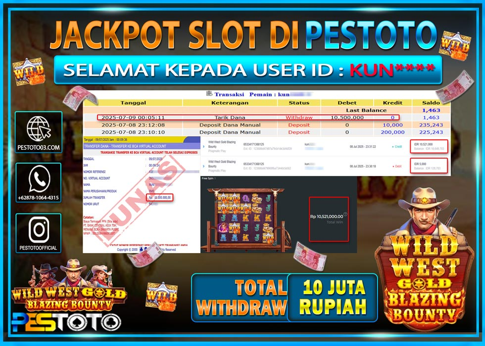 HANYA DI PESTOTO JP PASTI DI BAYAR LUNAS DAN CEPAT!!!!!! JP SLOT { WILD WEST GOLD BLAZING BOUNTY  } Rp. 10.500.000 !!!